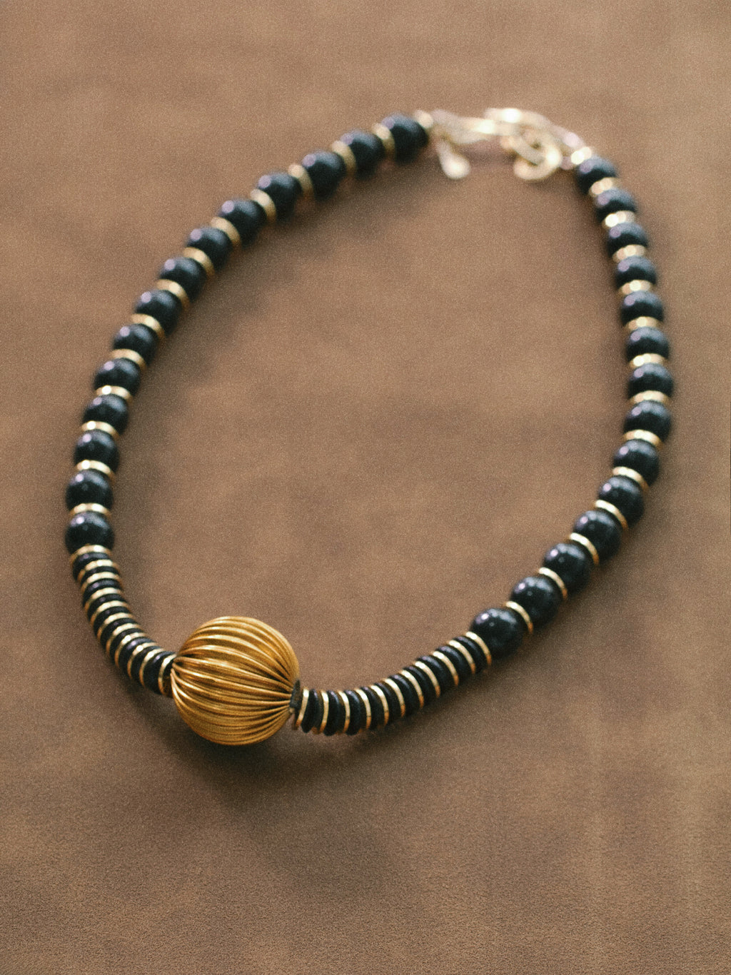 Vintage Yves Saint Laurent Rive Gauche YSL Onyx Bead Choker Necklace, 1980s
