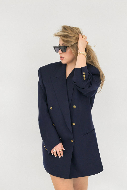 Canali Navy Double Breasted Jacket - Circa Late 80's To Early 90's