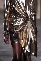 Saint Laurent by Anthony Vaccarello Gold Lamé Draped Dress, Runway Look 13, SS17