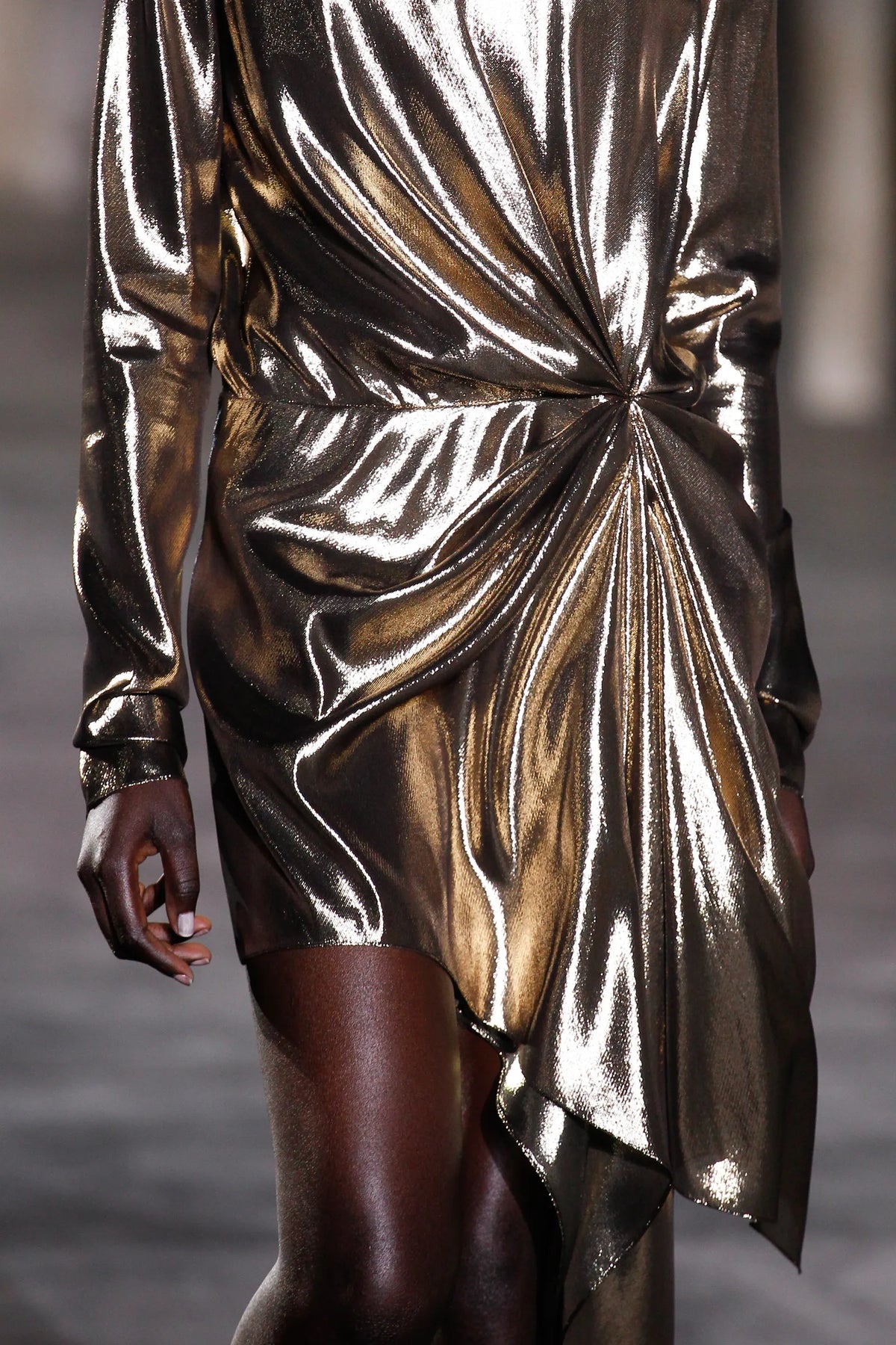 Saint Laurent by Anthony Vaccarello Gold Lamé Draped Dress, Runway Look 13, SS17