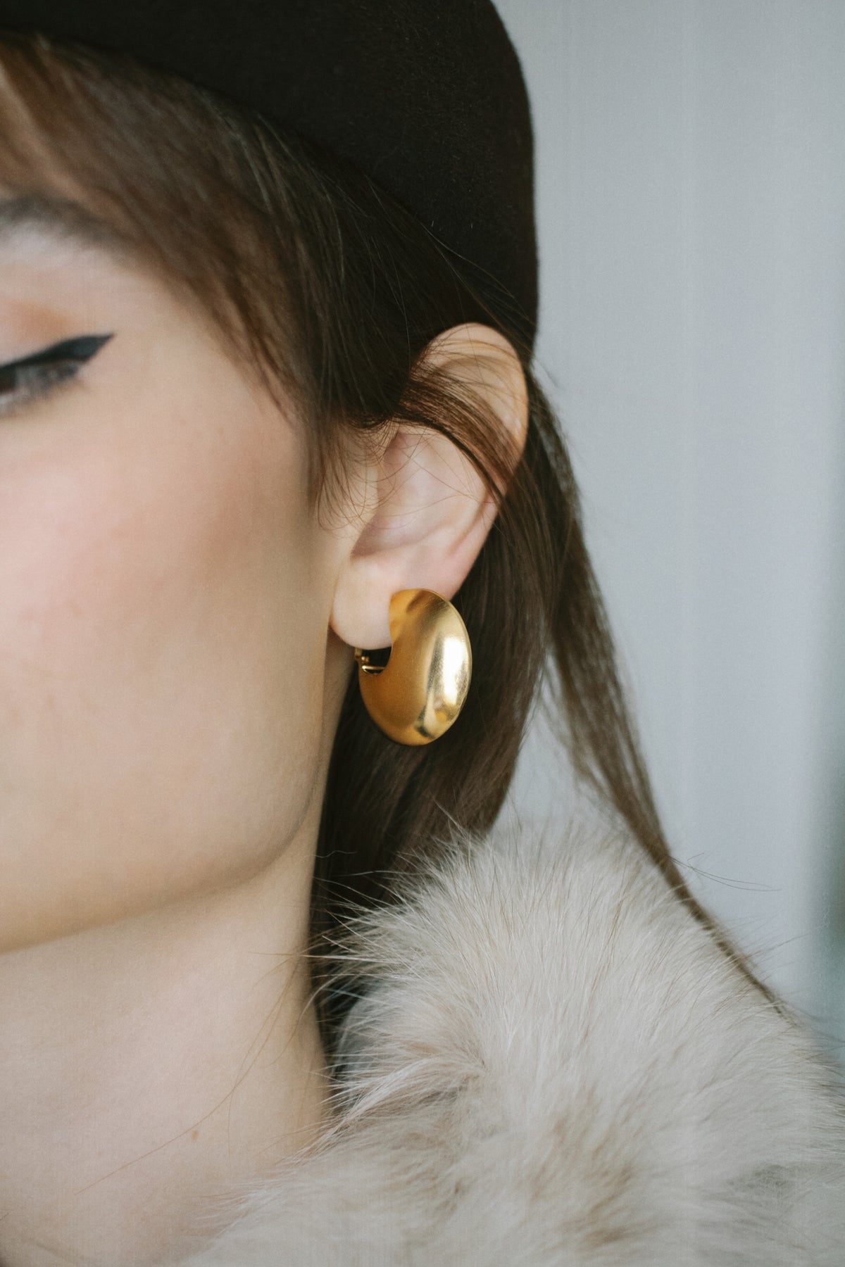 Vintage Les Bernard Gold Dome Hoop Earrings, 1980s