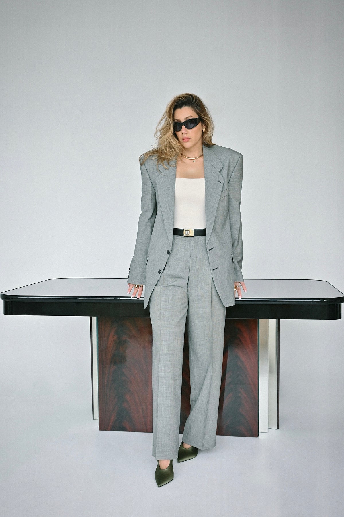 Vintage Yves Saint Laurent Gray Glen Plaid Suit, Late 1980s to Early 1990s