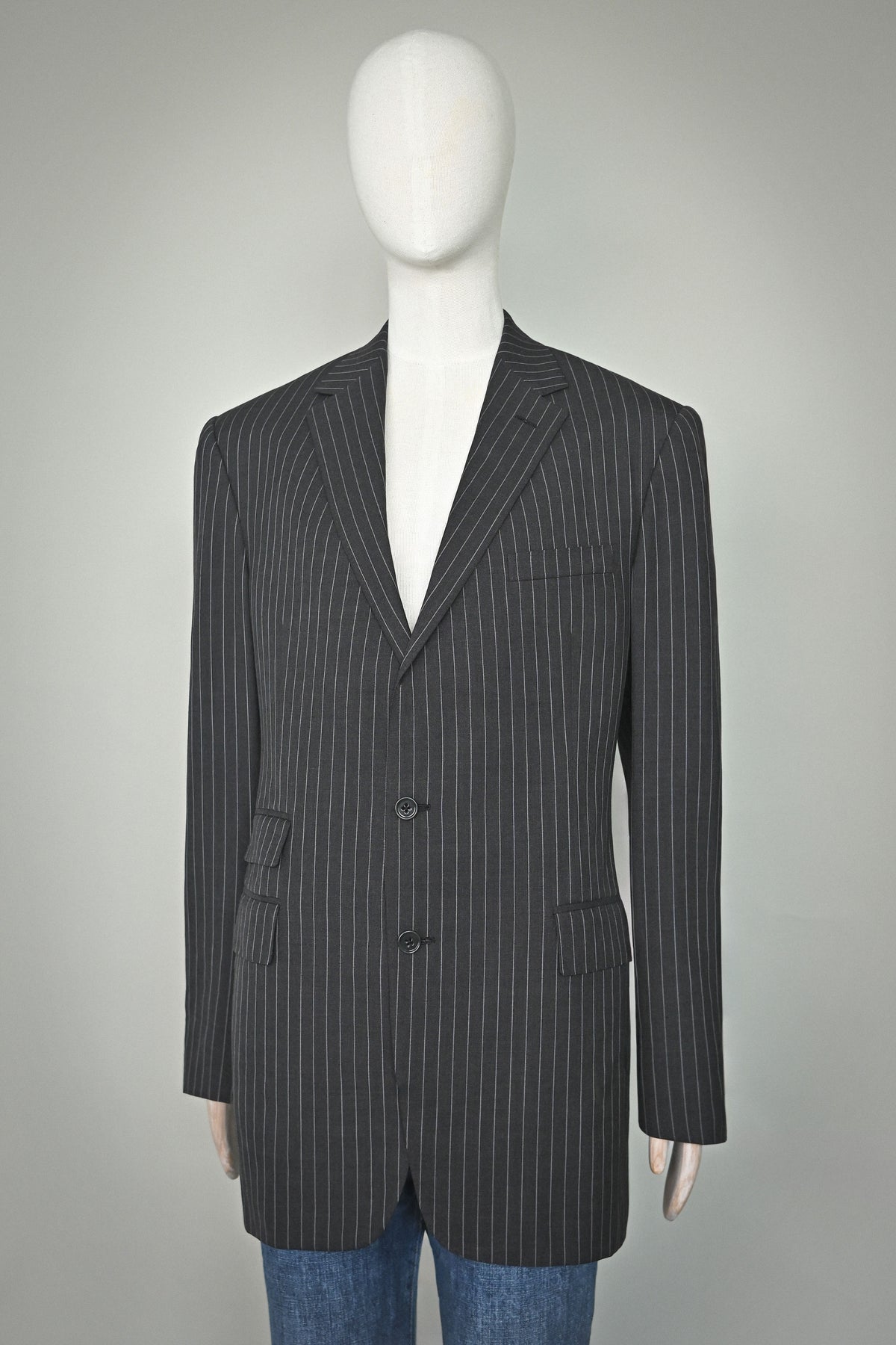 Ralph Lauren Purple Label Grey Pinstripe Wool Jacket, 2000s