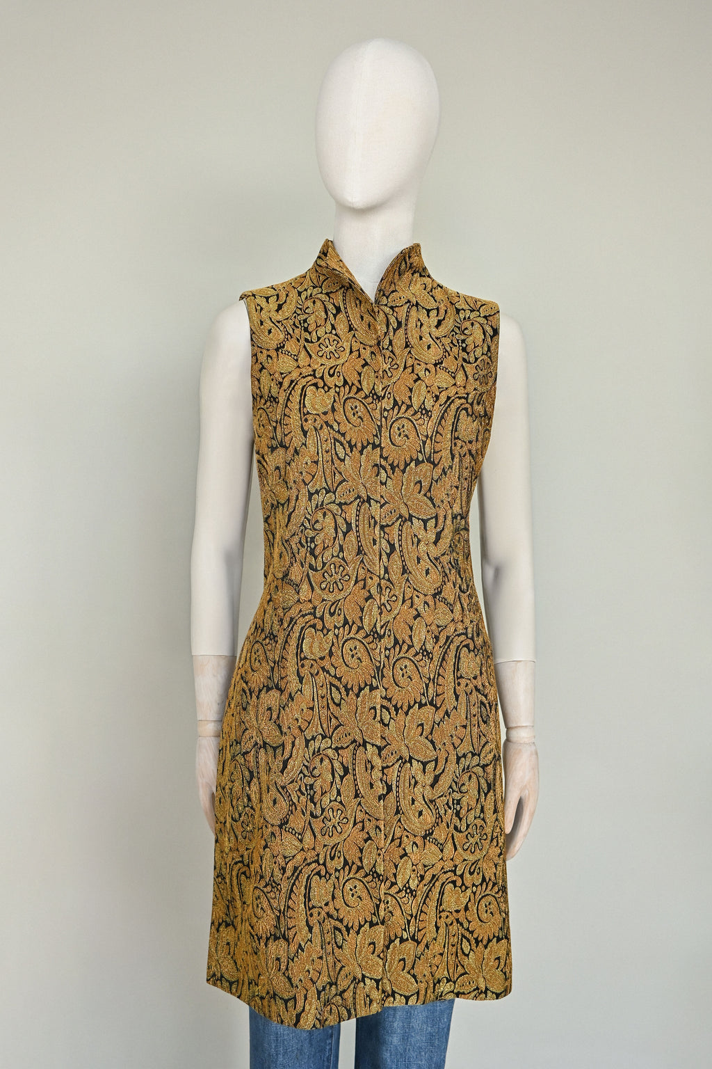 Yves Saint Laurent Variation Gold Paisley Brocade Long Vest Vintage - FW94