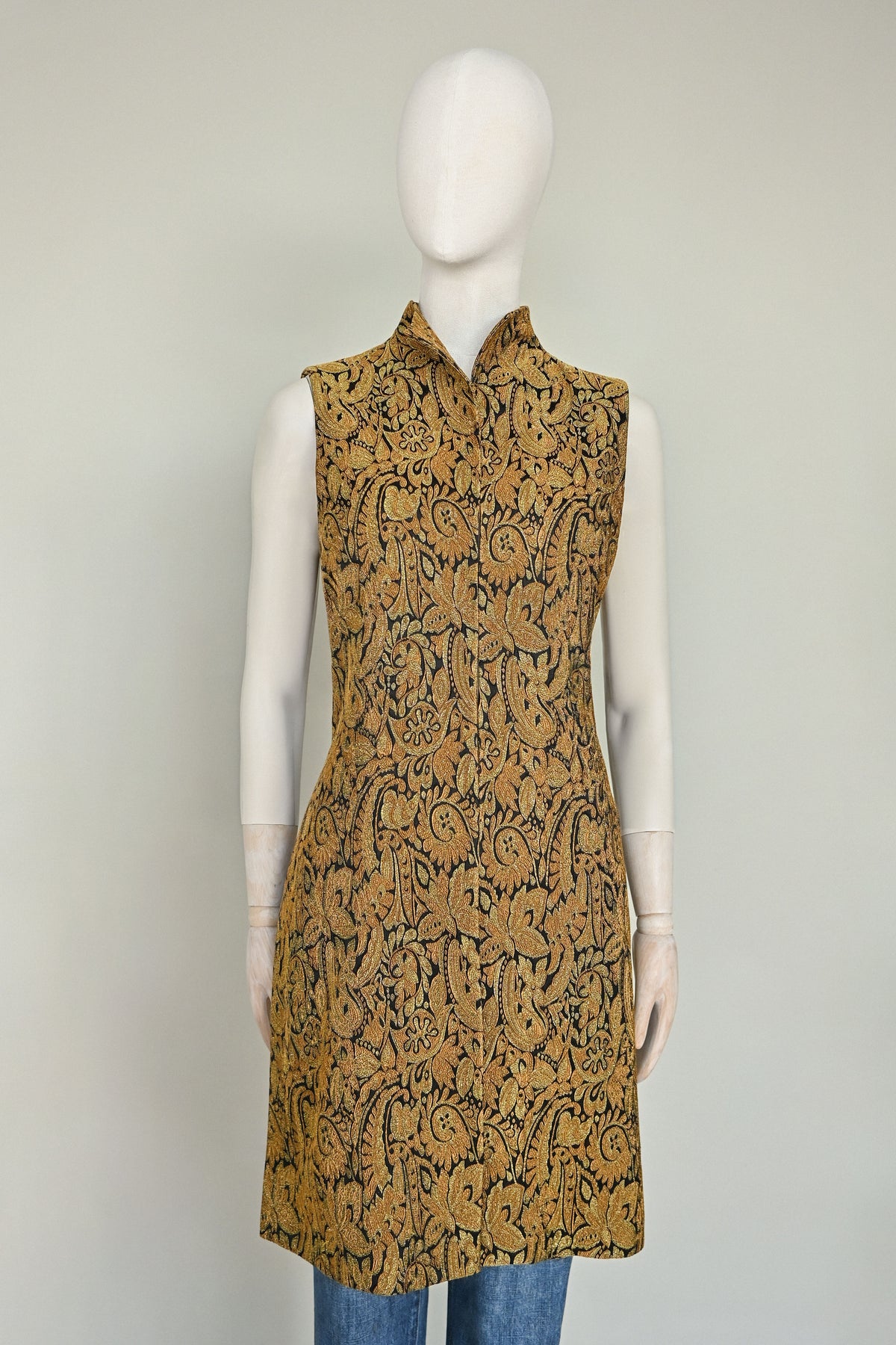 Yves Saint Laurent Variation Gold Paisley Brocade Long Vest Vintage - FW94