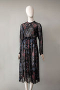 Vintage Chloé by Karl Lagerfeld Black Harvest Print Midi Dress, Fall/Winter 1977