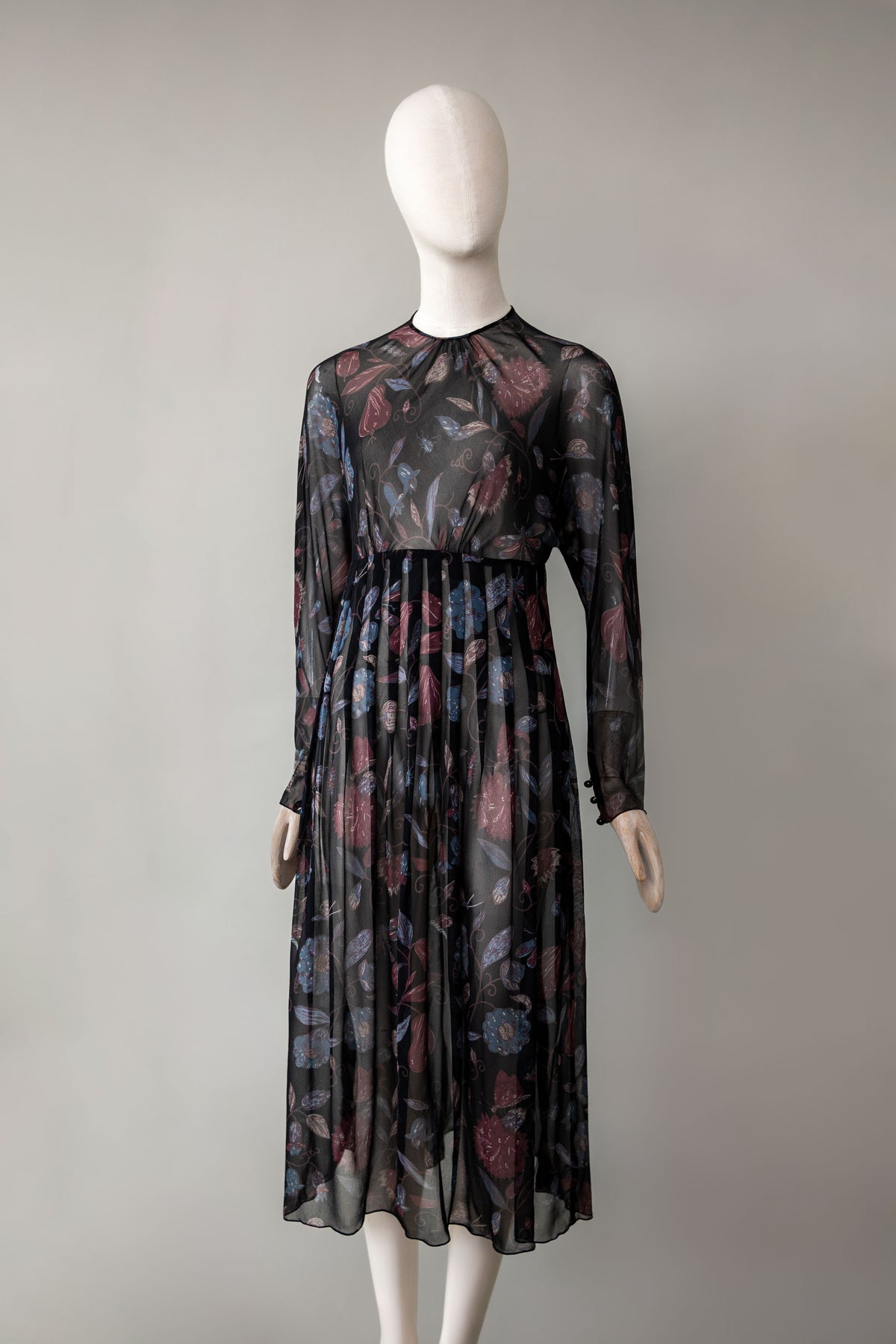 Vintage Chloé by Karl Lagerfeld Black Harvest Print Midi Dress, Fall/Winter 1977