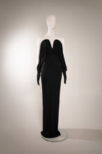 Saint Laurent by Anthony Vaccarello Black Sweetheart Glove-Sleeve Gown, Pre-Fall 2023