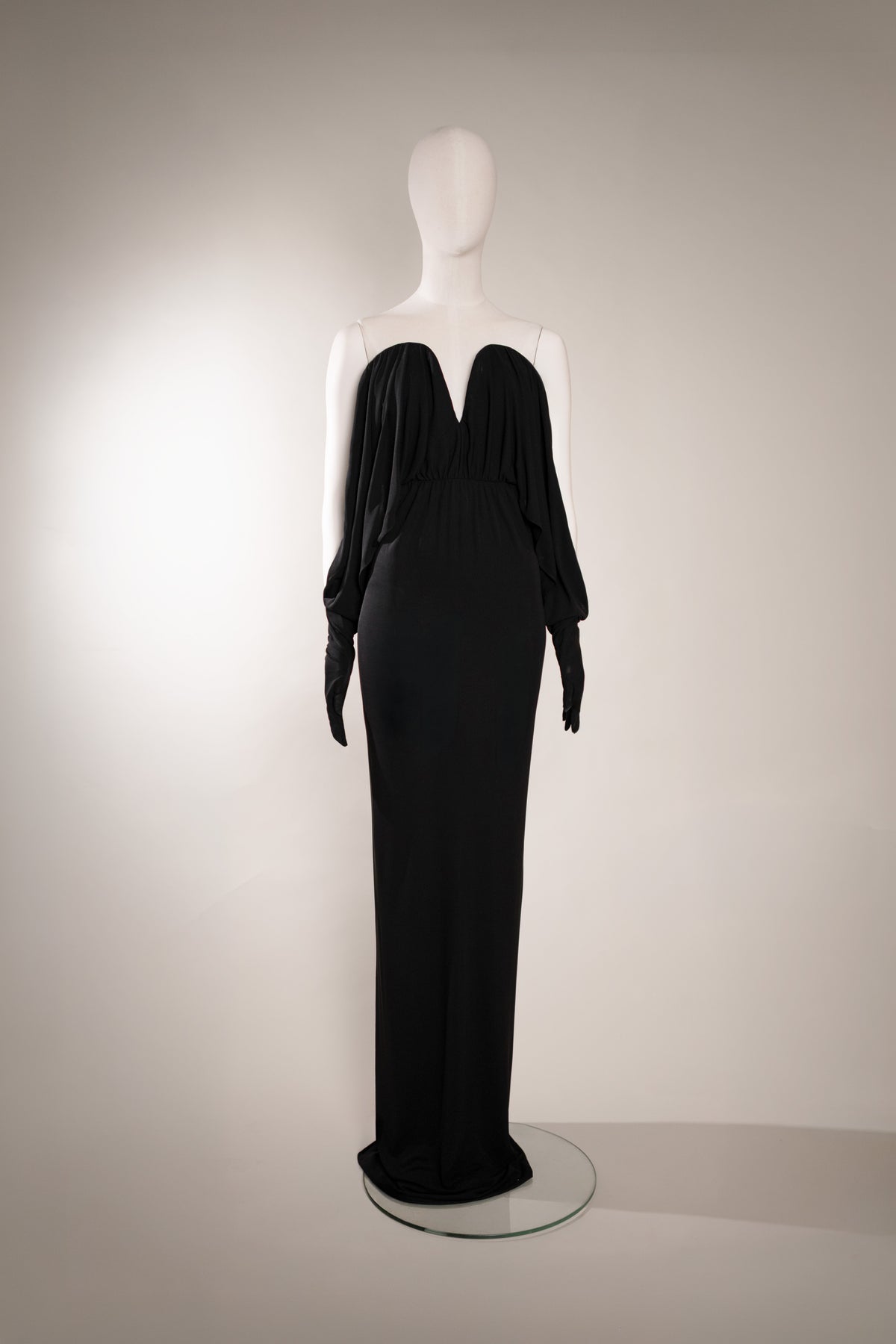 Saint Laurent by Anthony Vaccarello Black Sweetheart Glove-Sleeve Gown, Pre-Fall 2023