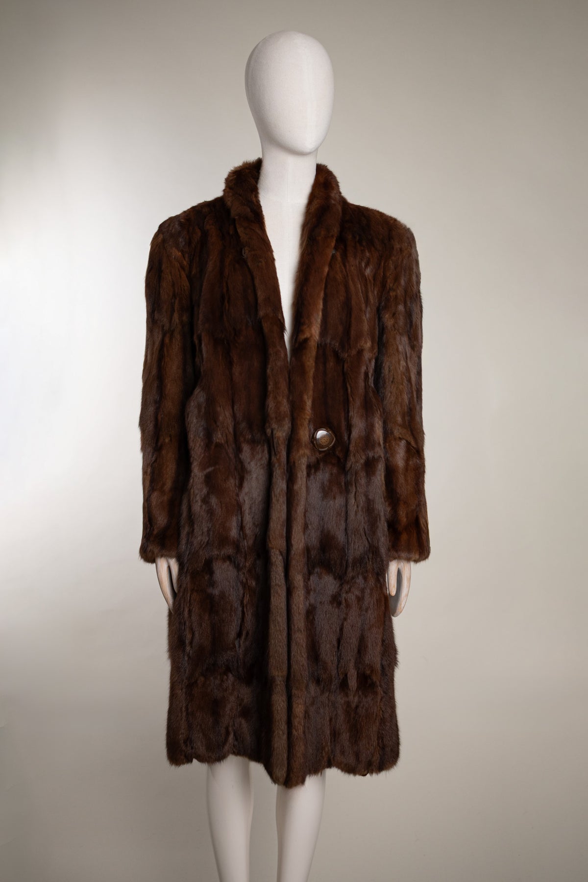 Vintage I.J. Fox Brown Single-Button Mink Fur Coat, 1980s
