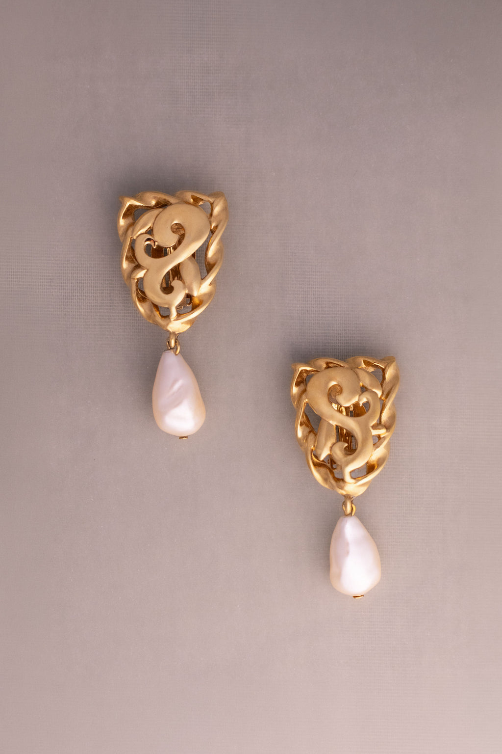 Vintage Givenchy Gold Scroll Baroque Pearl Drop Earrings, 1980s