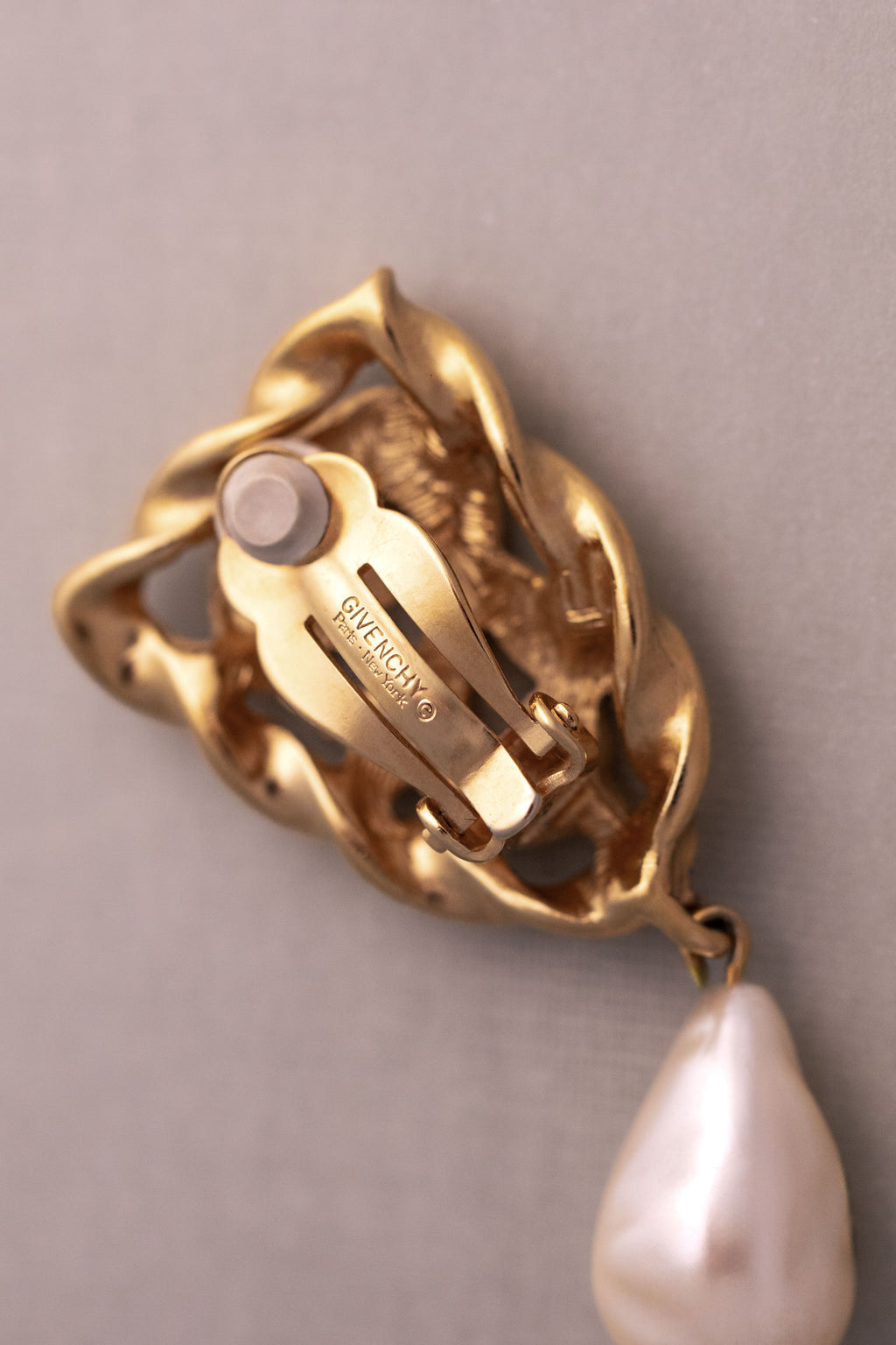 Vintage Givenchy Gold Scroll Baroque Pearl Drop Earrings, 1980s
