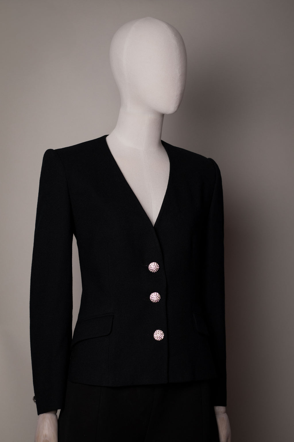 Vintage Christian Dior "The Suit" Black Wool Evening Blazer, 1980s