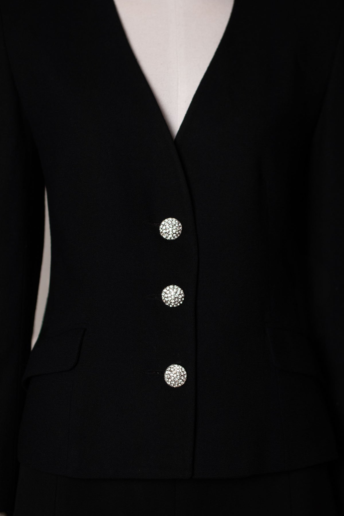 Vintage Christian Dior "The Suit" Black Wool Evening Blazer, 1980s