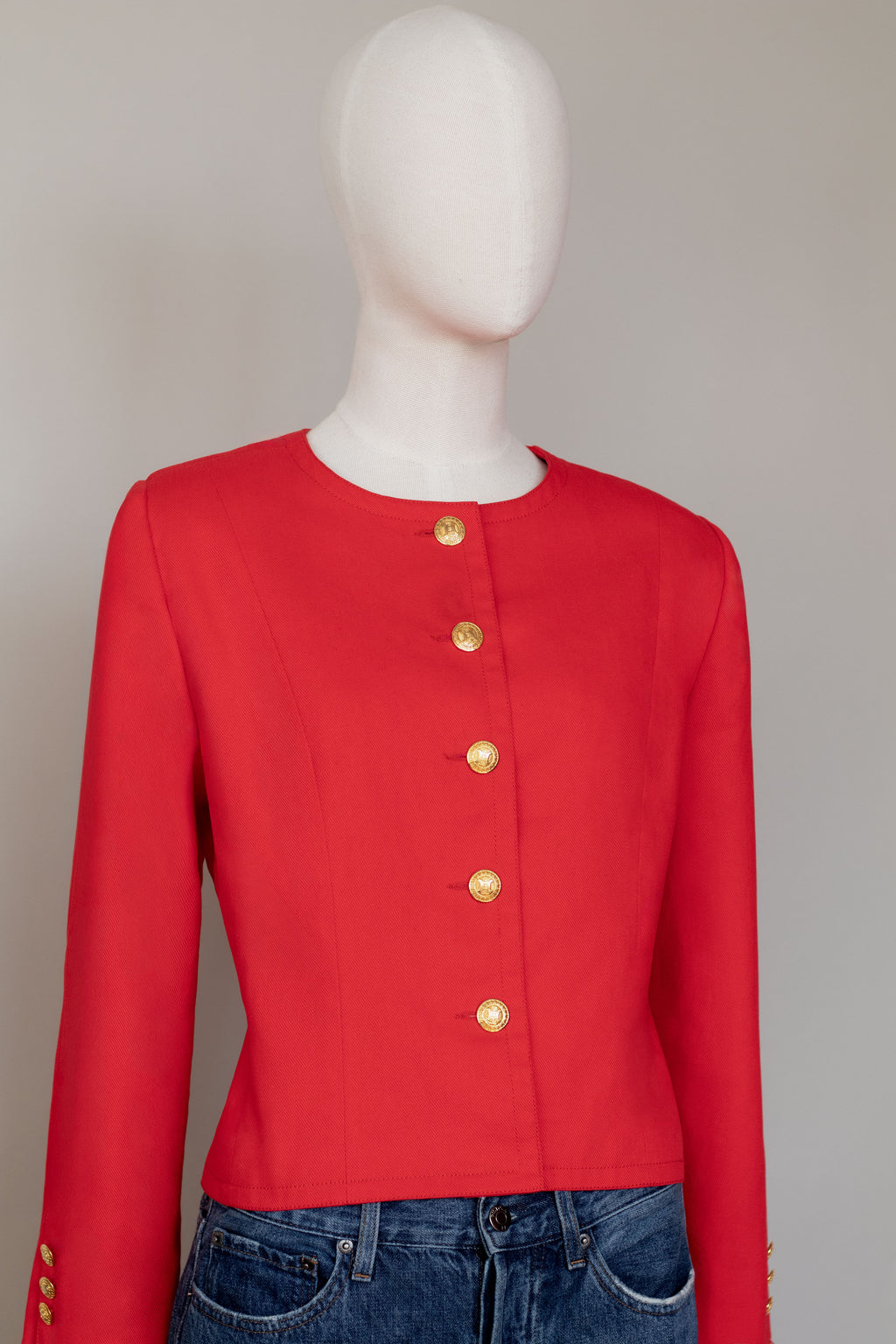 Celine Red Jacket With Triomphe Buttons, 1980s