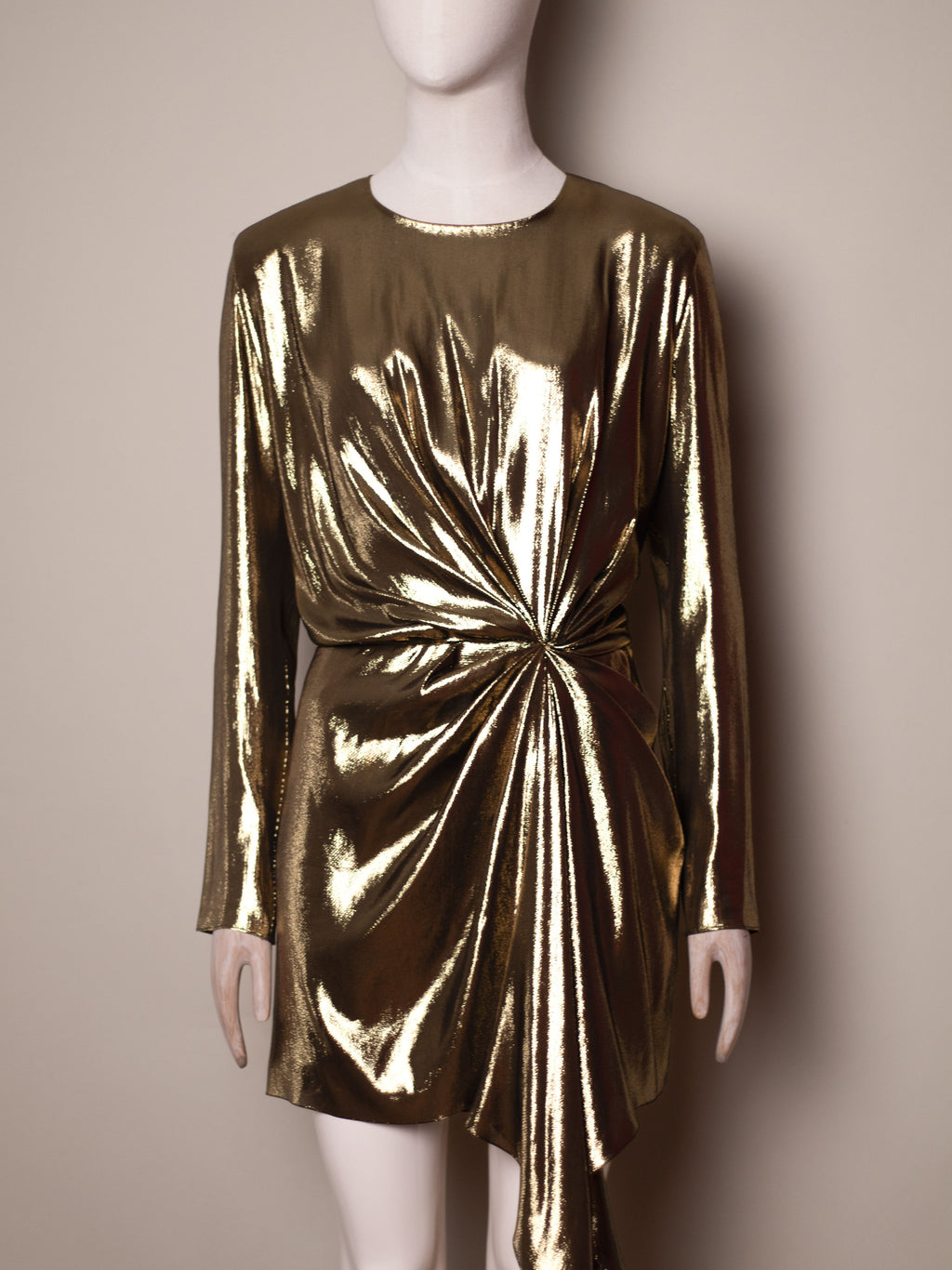 Saint Laurent by Anthony Vaccarello Gold Lamé Draped Dress, Runway Look 13, SS17
