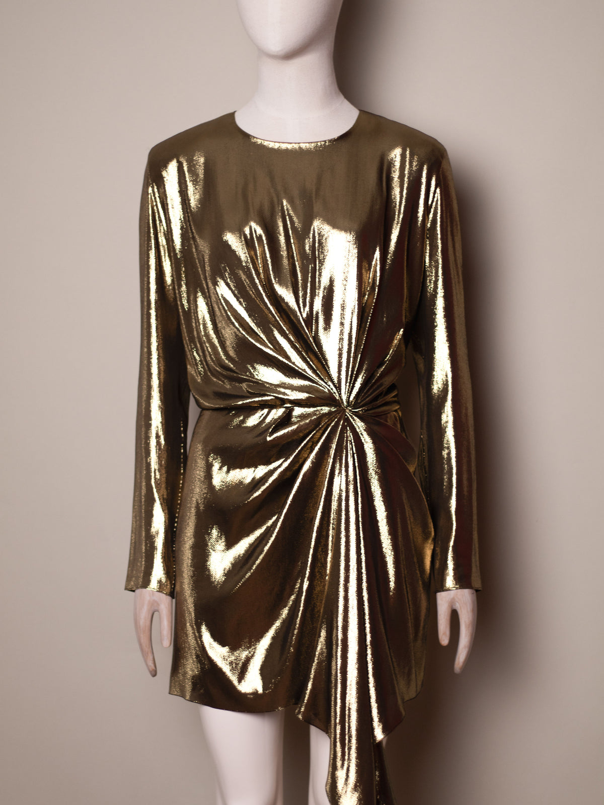 Saint Laurent by Anthony Vaccarello Gold Lamé Draped Dress, Runway Look 13, SS17