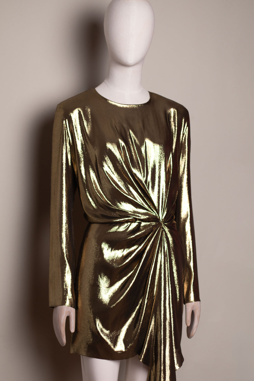 Saint Laurent by Anthony Vaccarello Gold Lamé Draped Dress, Runway Look 13, SS17