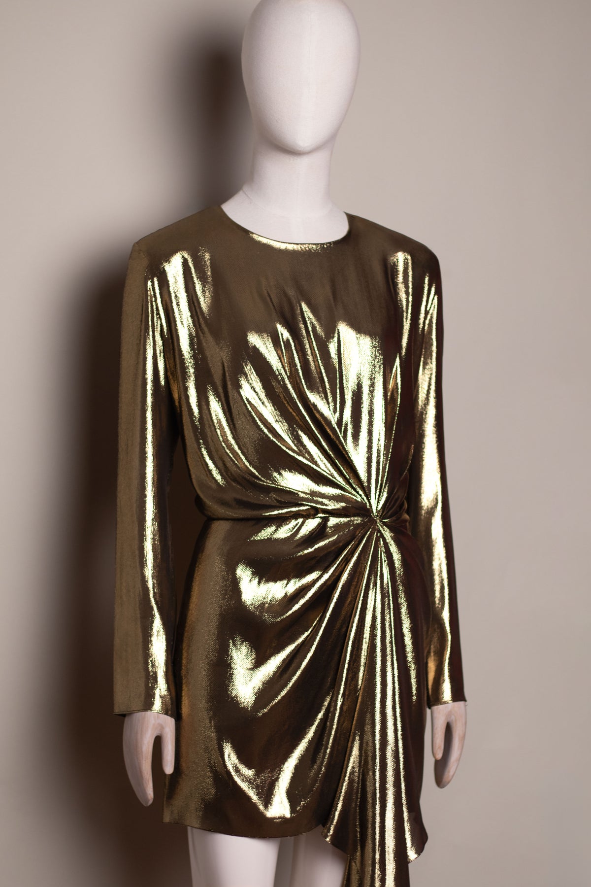 Saint Laurent by Anthony Vaccarello Gold Lamé Draped Dress, Runway Look 13, SS17