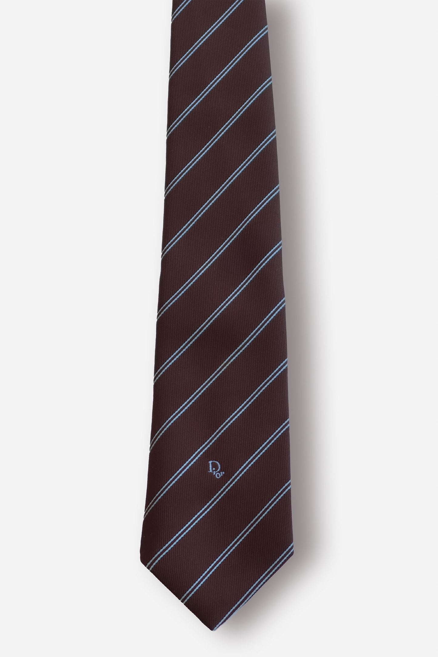 Christian Dior Blue Double Stripes Brown Tie - Circa 80s to 90s