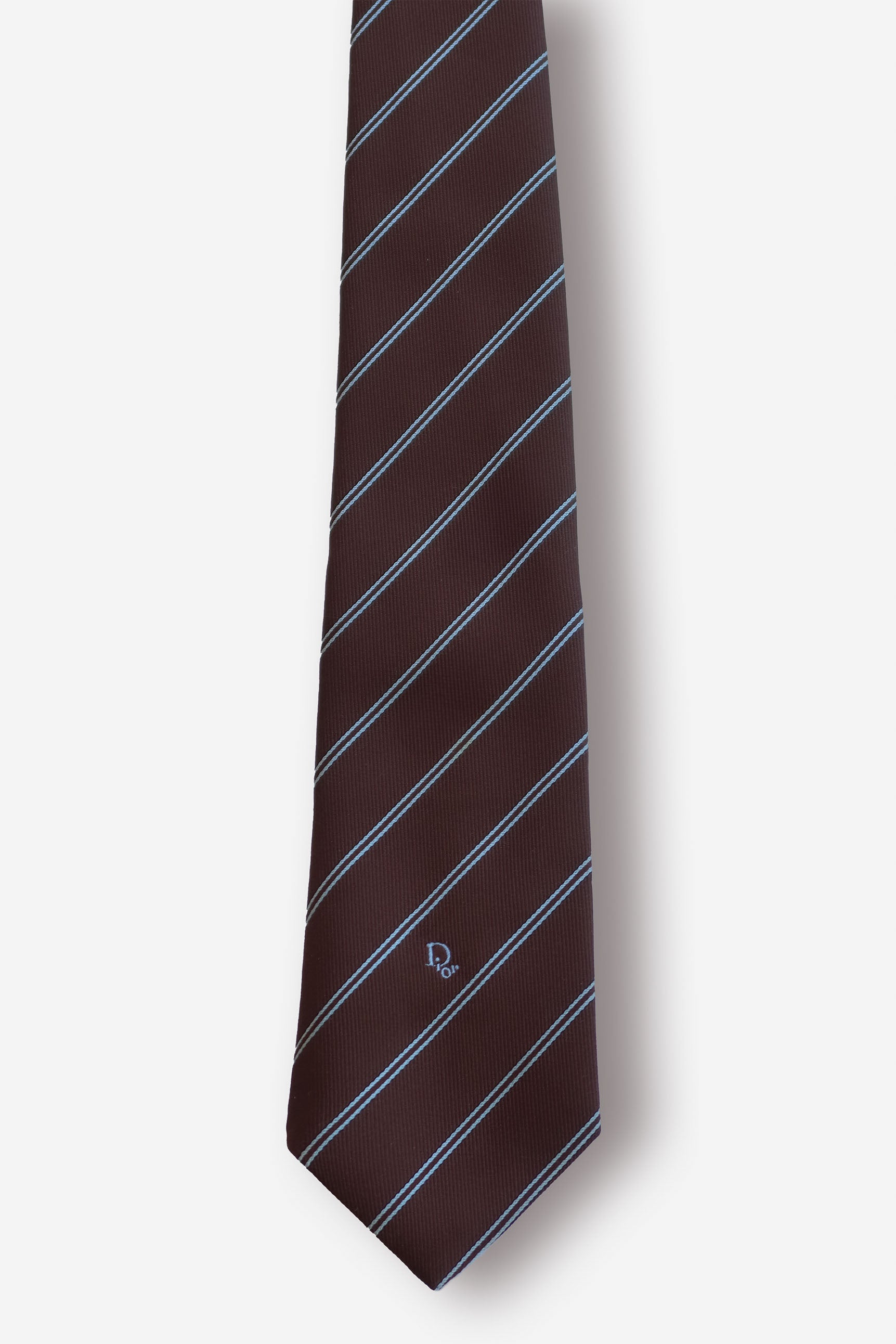 Christian Dior Blue Double Stripes Brown Tie - Circa 80s to 90s
