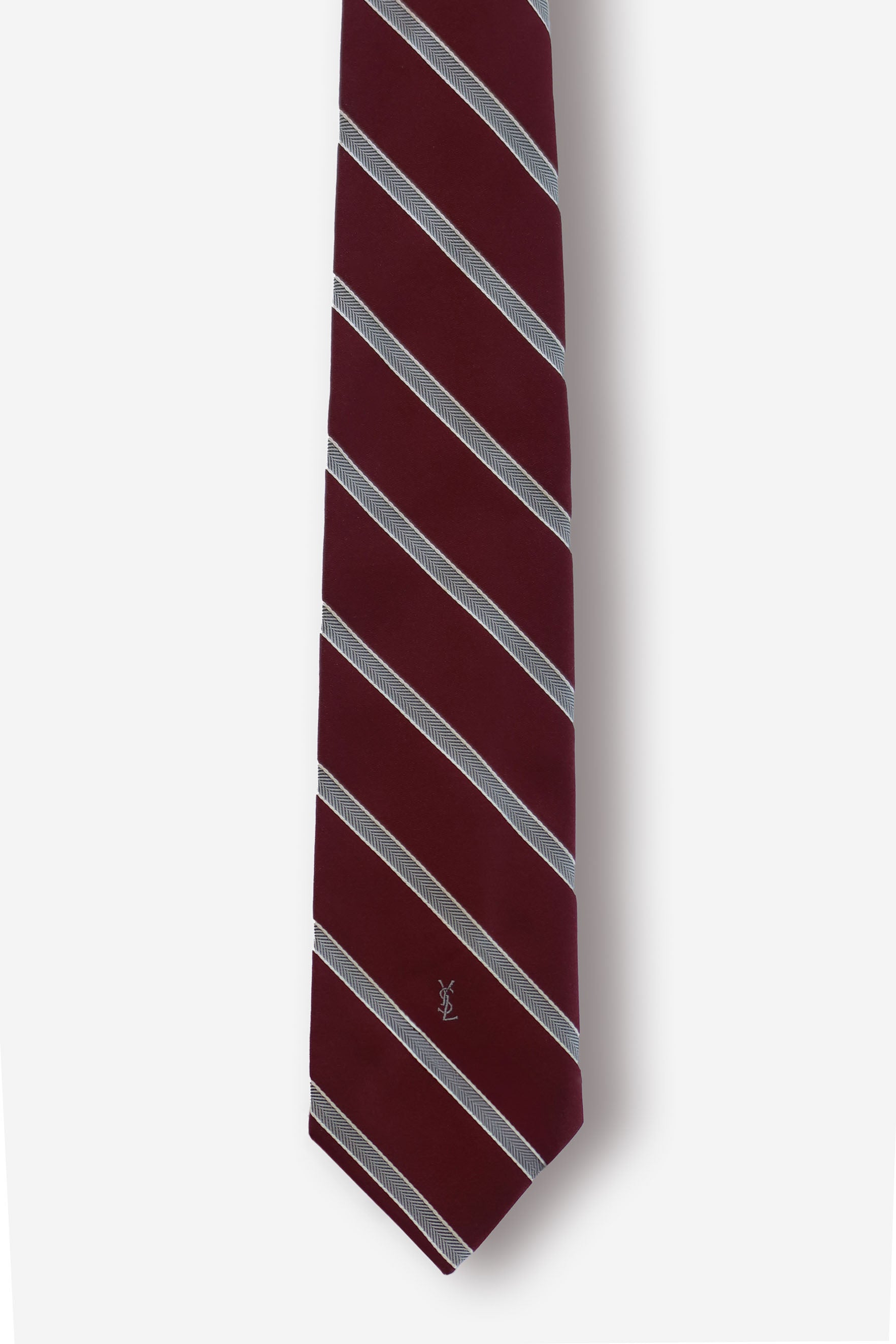 Yves Saint Laurent Herringbone Stripes Burgundy Tie - Circa 70s to 80s