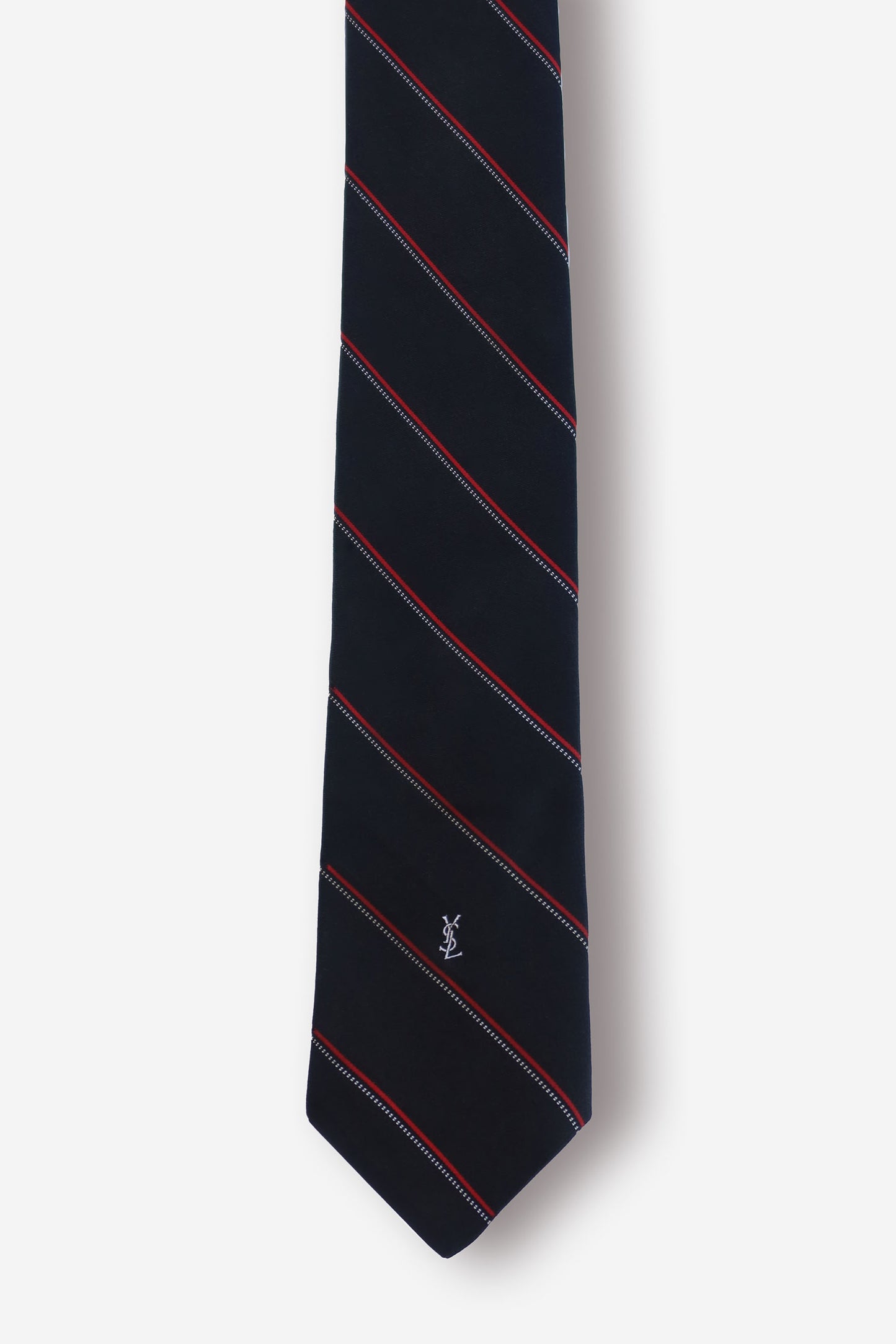 Yves Saint Laurent Red Silver Stripes Black Tie - Circa 70s to 80s