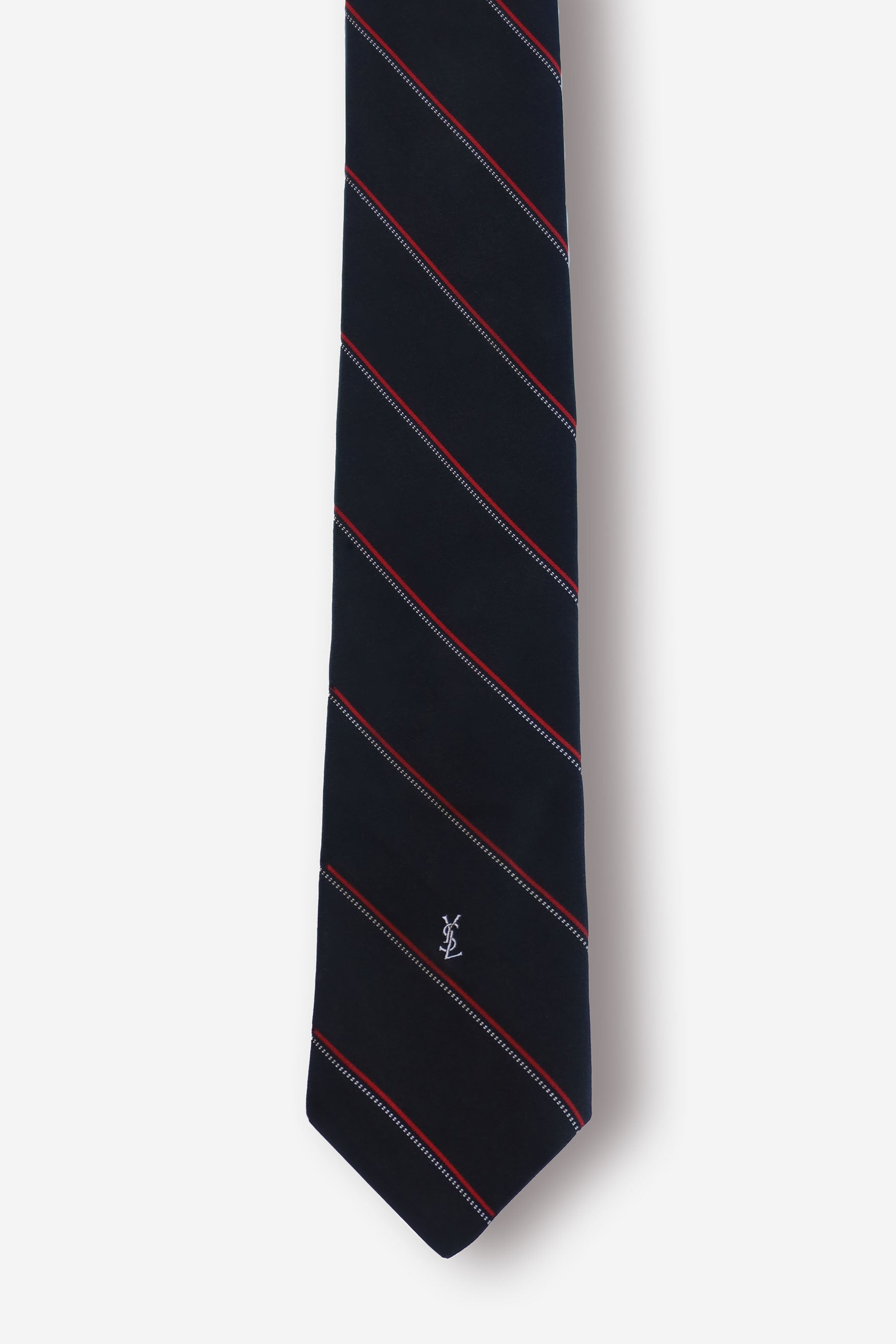 Yves Saint Laurent Red Silver Stripes Black Tie - Circa 70s to 80s