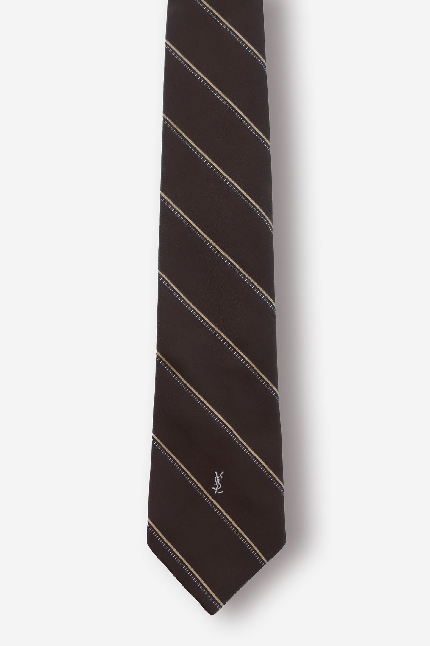 Yves Saint Laurent Gold White Stripes Brown Tie - Circa 70s to 80s