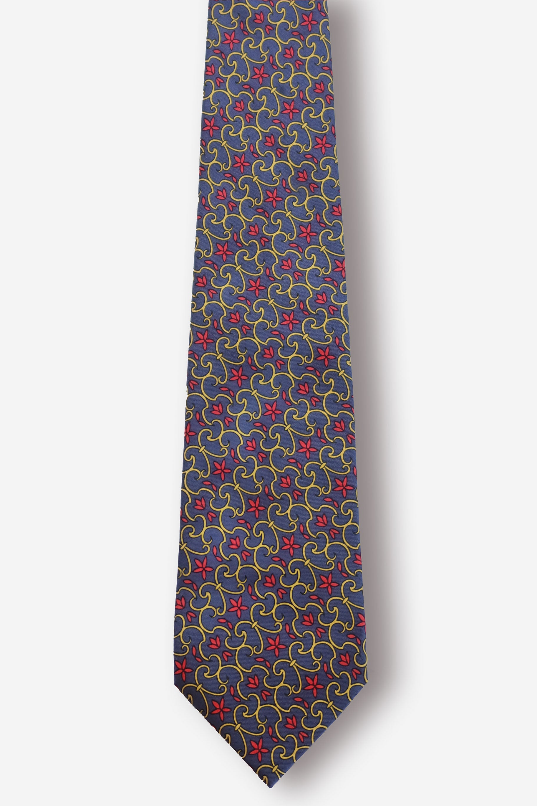 Nina Ricci Art Nouveau Motif Navy Blue Silk Tie - Circa 70s to 80s