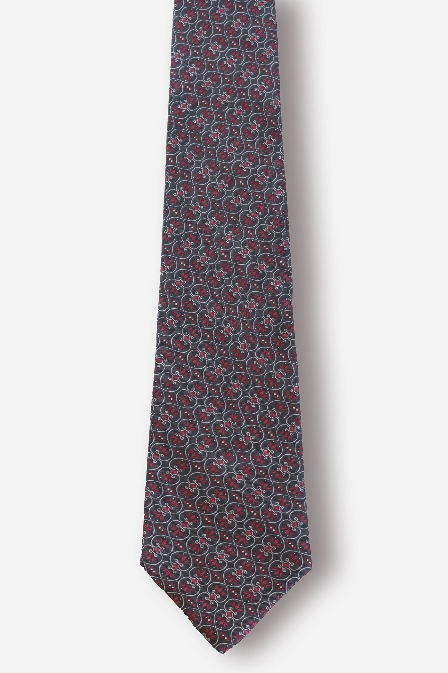 Christian Dior Quatrefoil Motif Purple Charcoal Silk Tie - Circa 80s