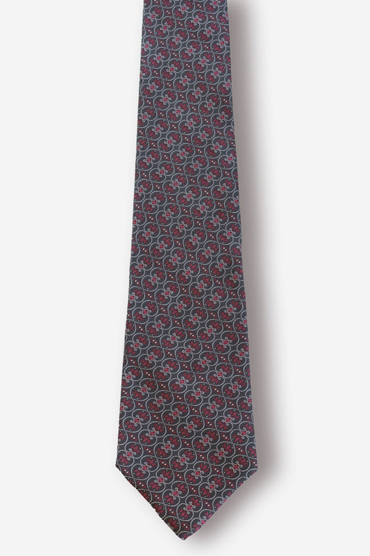 Christian Dior Quatrefoil Motif Purple Charcoal Silk Tie - Circa 80s