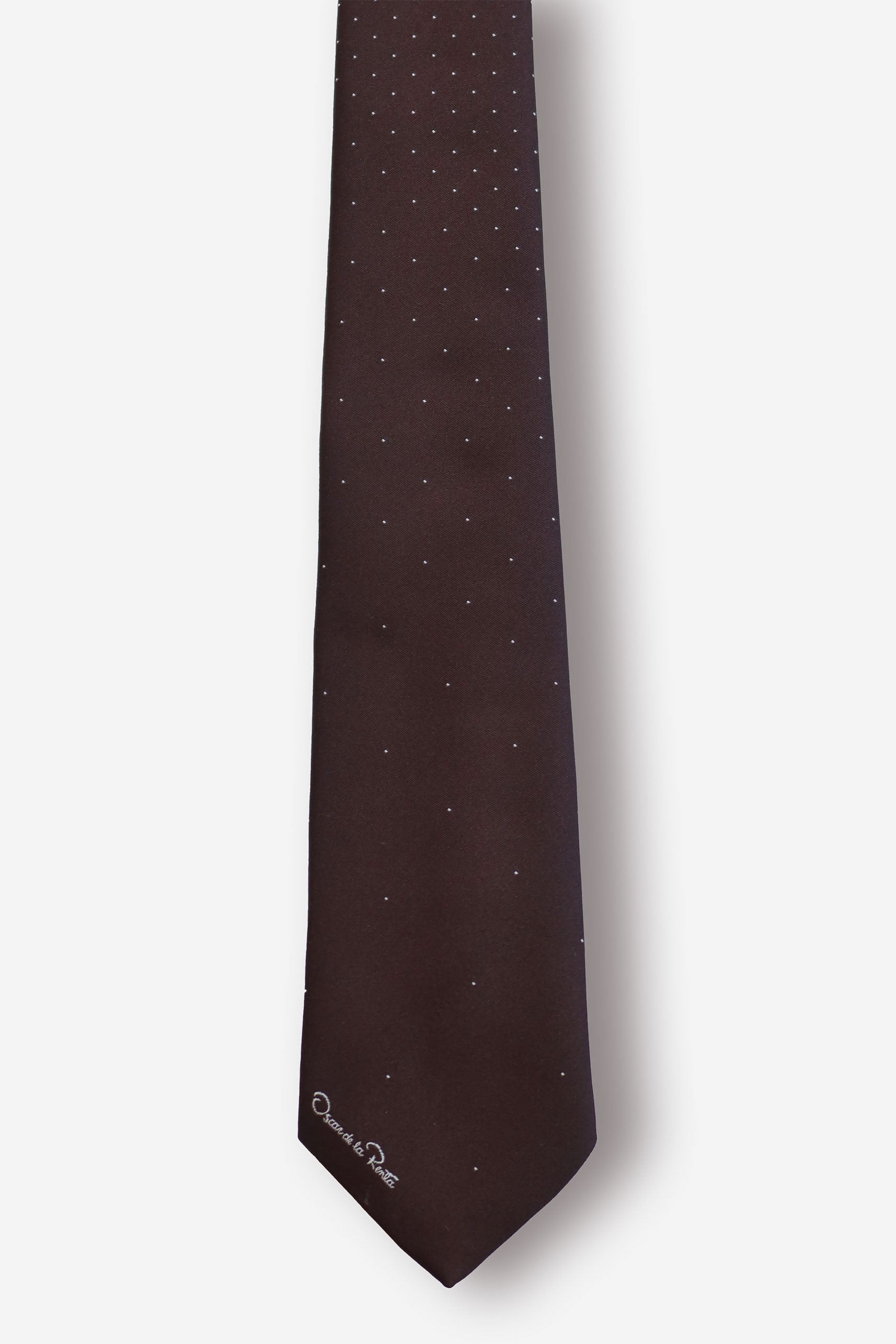 Oscar De La Renta Pin Dots Brown Tie - Circa 80s to 90s