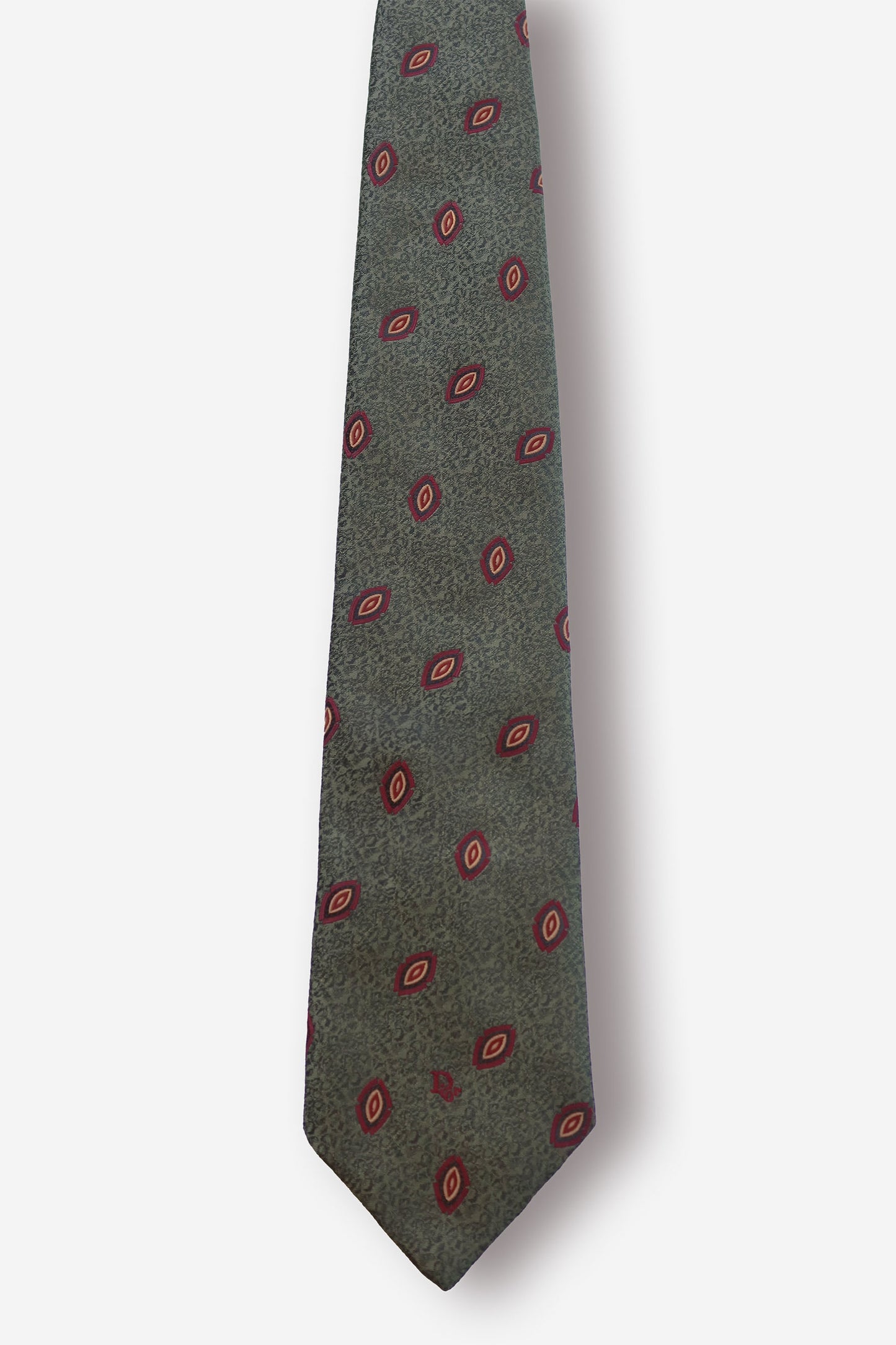 Christian Dior Diamond Olive Green Tie - Circa 80s to 90s
