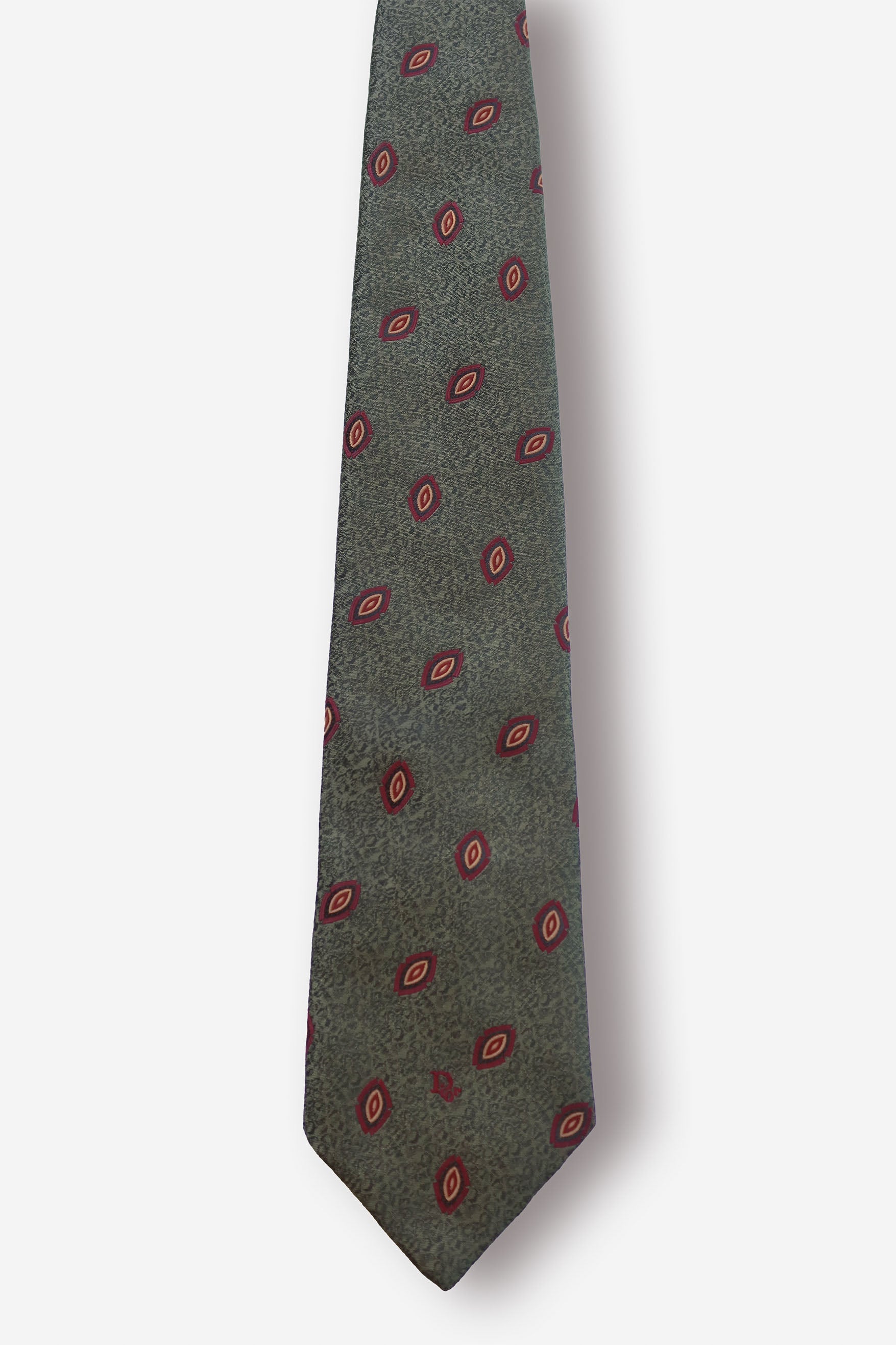 Christian Dior Diamond Olive Green Tie - Circa 80s to 90s