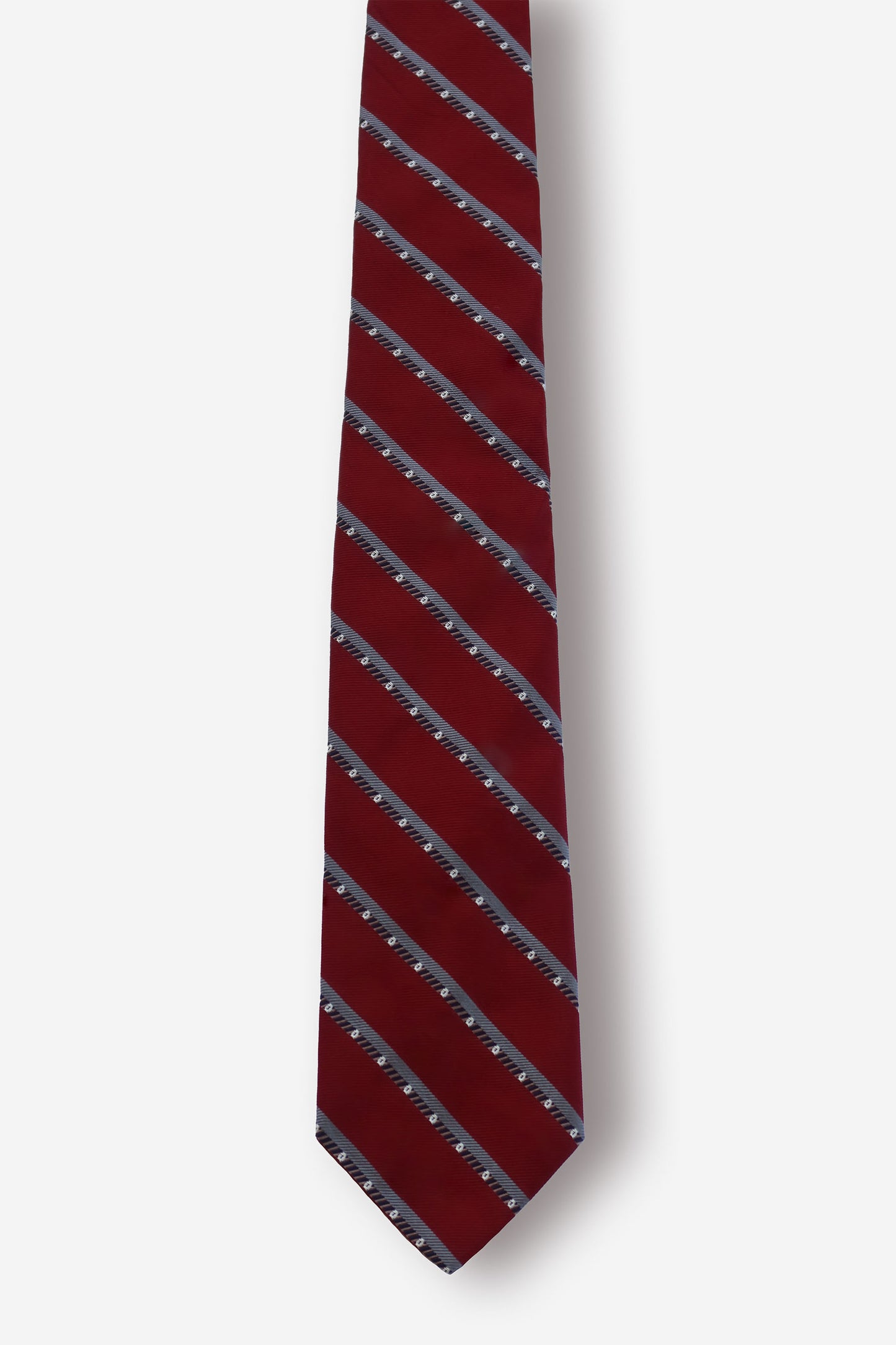 Christian Dior Grey Stripes Burgundy Silk Tie - Circa 70s to 80s