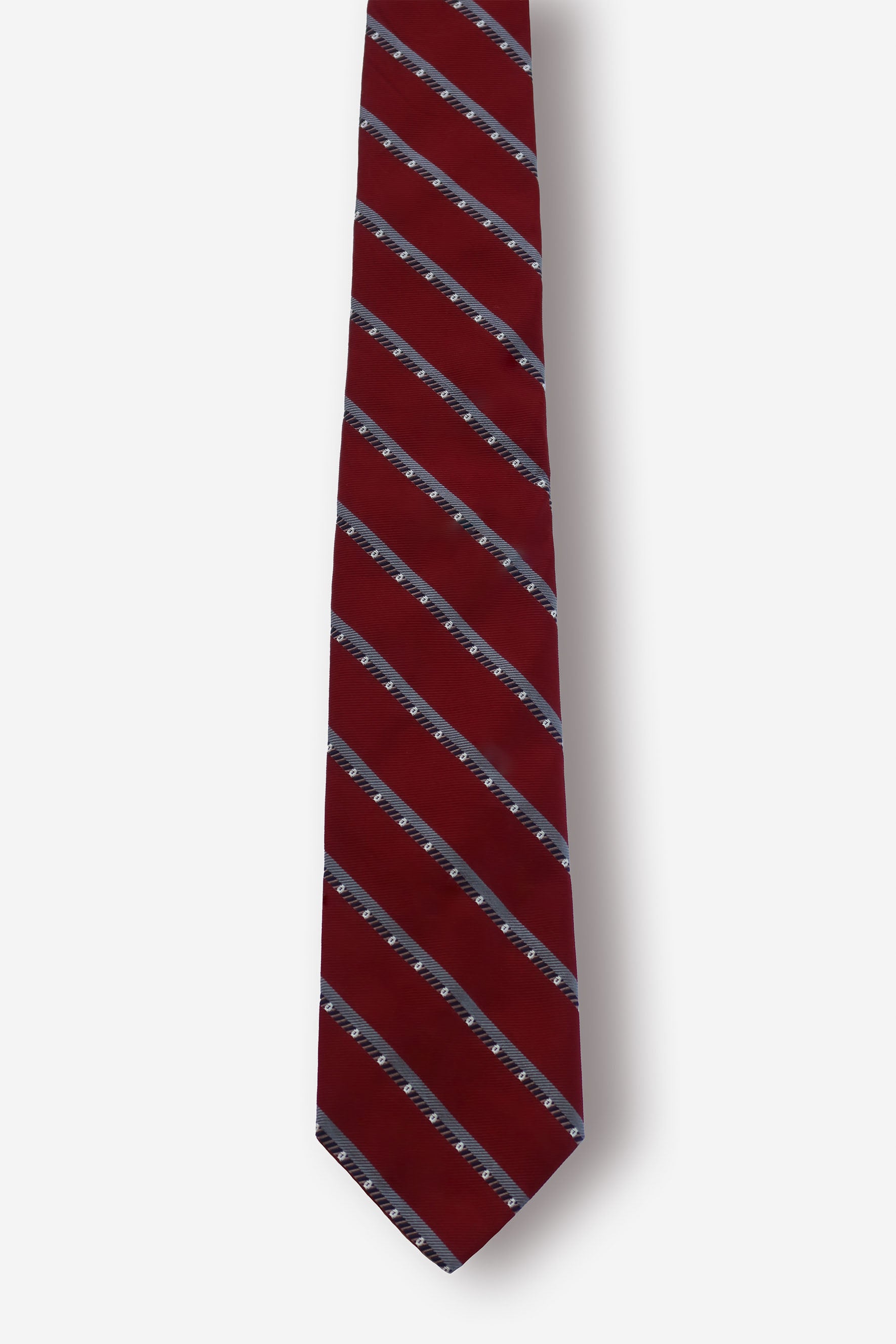 Christian Dior Grey Stripes Burgundy Silk Tie - Circa 70s to 80s