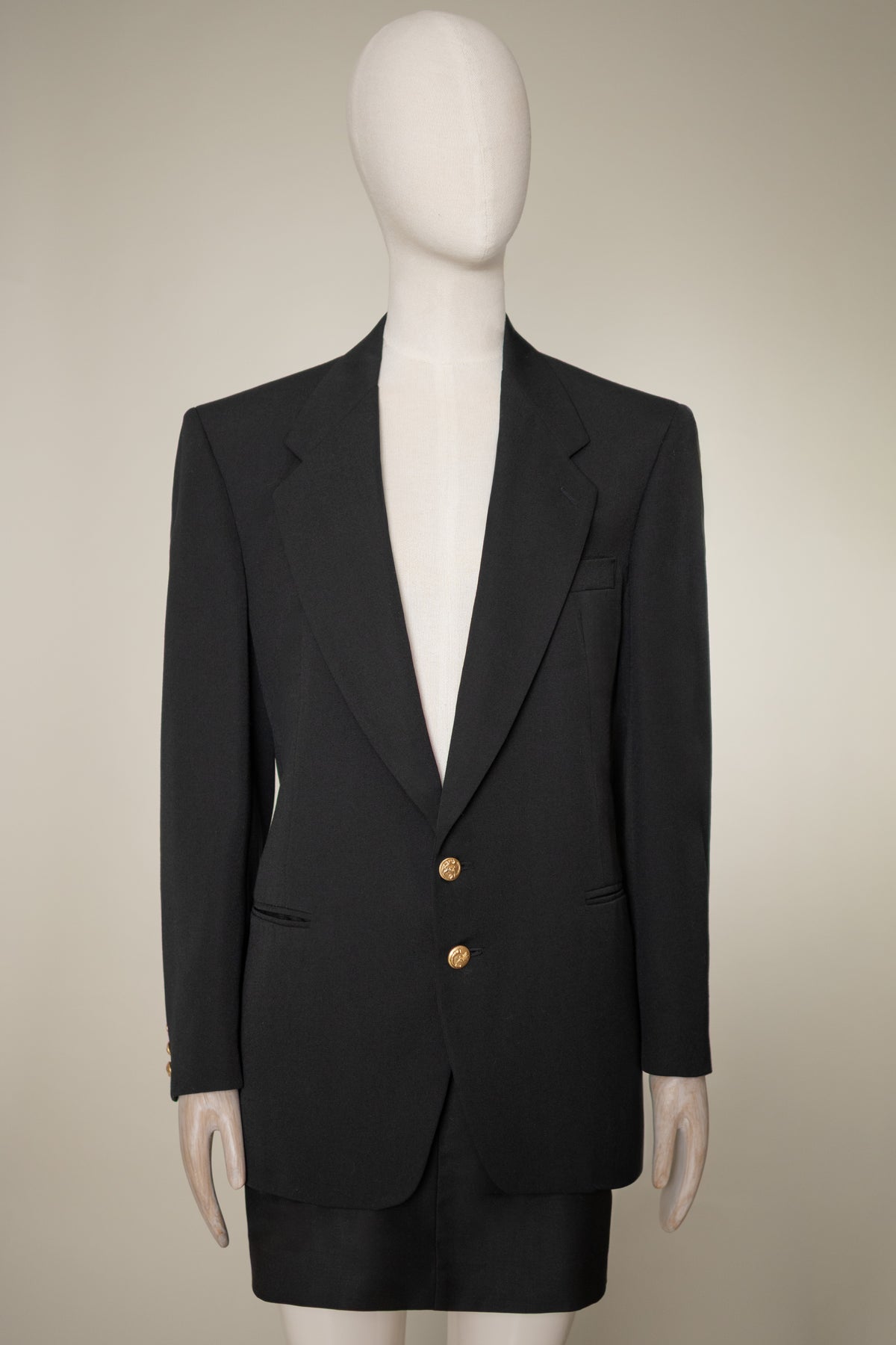 Vintage Givenchy Black Crowned Horn Button Blazer, Late 1980s to Early 1990s