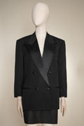 Vintage Giorgio Armani Black Satin Peak Lapel Double-Breasted Tuxedo Jacket, Late 1980s to Early 1990s