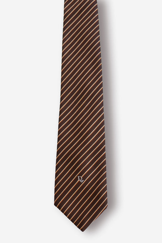 Christian Dior Rust Stripes Brown Tie - Circa 80s to 90s