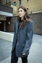 Vintage Oscar de la Renta Gray Wool Jacket, Late 1990s to Early 2000s