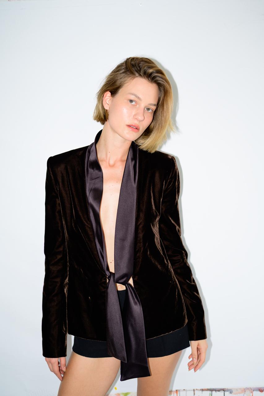 Vintage Yves Saint Laurent Rive Gauche Brown Velvet Jacket, 2003 Tom Ford Era