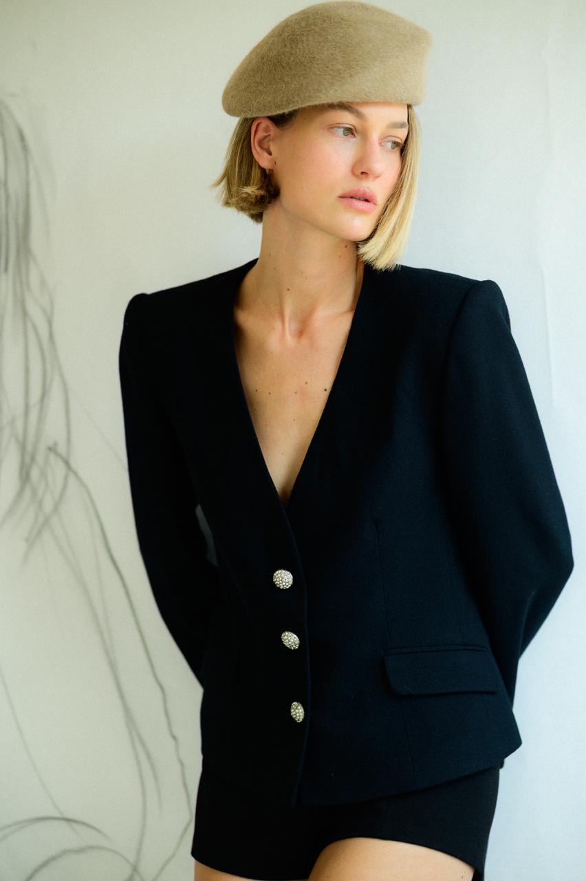 Vintage Christian Dior "The Suit" Black Wool Evening Blazer, 1980s