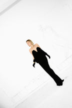 Saint Laurent by Anthony Vaccarello Black Sweetheart Glove-Sleeve Gown, Pre-Fall 2023