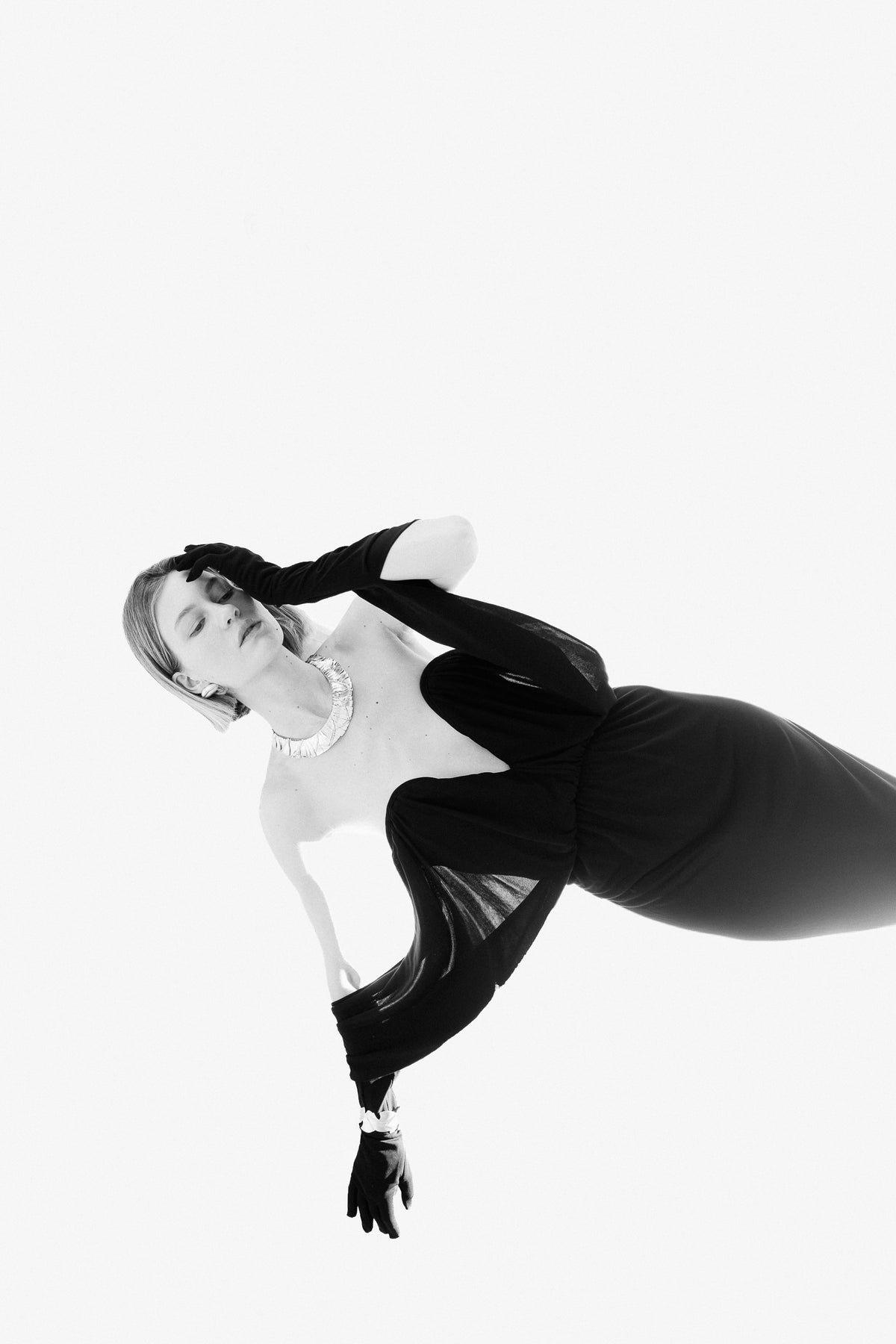 Saint Laurent by Anthony Vaccarello Black Sweetheart Glove-Sleeve Gown, Pre-Fall 2023